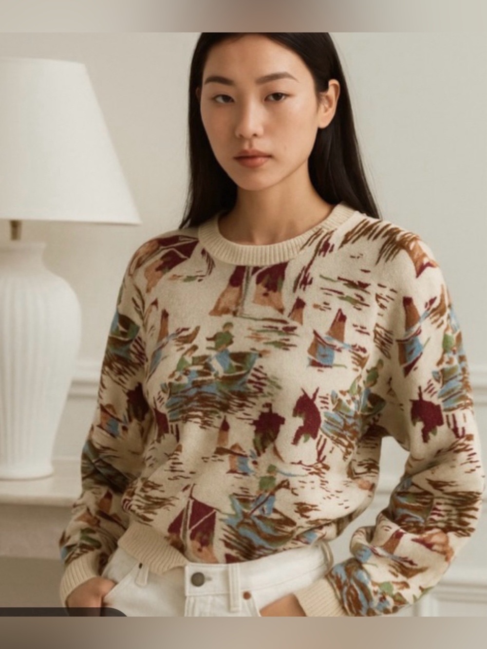 Zara Scenic Outdoor Print Knit Sweater Size Small